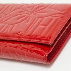 Carolina Herrera Red Embossed Patent Leather Flap Continental Wallet