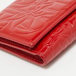 Carolina Herrera Red Embossed Patent Leather Flap Continental Wallet