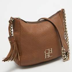 Pre Owned Carolina Herrera Brown Leather Tassel Chain Hobo