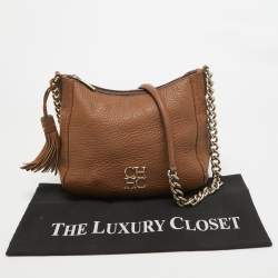 Pre Owned Carolina Herrera Brown Leather Tassel Chain Hobo