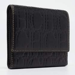 Carolina Herrera Dark Brown Logo Embossed Leather Trifold Wallet
