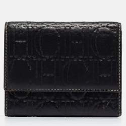 Carolina Herrera Dark Brown Logo Embossed Leather Trifold Wallet