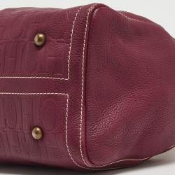 Pre Owned Carolina Herrera Burgundy/Beige Monogram Leather Large Andy Boston Bag