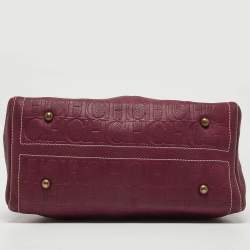 Pre Owned Carolina Herrera Burgundy/Beige Monogram Leather Large Andy Boston Bag