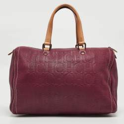 Pre Owned Carolina Herrera Burgundy/Beige Monogram Leather Large Andy Boston Bag