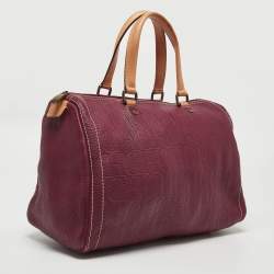 Pre Owned Carolina Herrera Burgundy/Beige Monogram Leather Large Andy Boston Bag