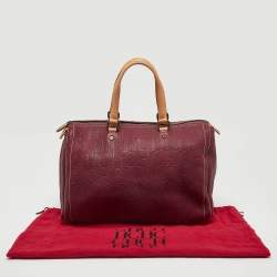 Pre Owned Carolina Herrera Burgundy/Beige Monogram Leather Large Andy Boston Bag