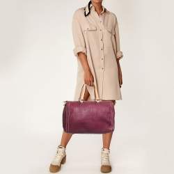 Pre Owned Carolina Herrera Burgundy/Beige Monogram Leather Large Andy Boston Bag