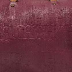 Pre Owned Carolina Herrera Burgundy/Beige Monogram Leather Large Andy Boston Bag