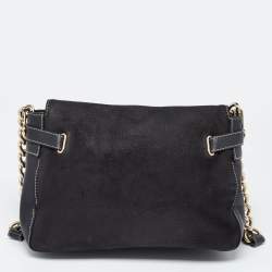 Pre Owned Carolina Herrera Black Nubuck and Leather Chain Flap Shoulder Bag