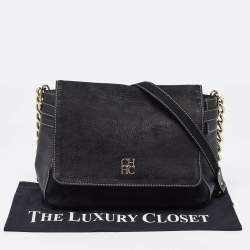 Pre Owned Carolina Herrera Black Nubuck and Leather Chain Flap Shoulder Bag