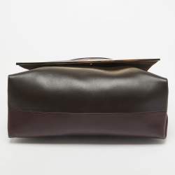 Carolina Herrera Burgundy/Brown Leather Camelot Top Handle Bag