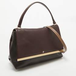 Carolina Herrera Burgundy/Brown Leather Camelot Top Handle Bag