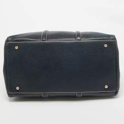 Pre Owned Carolina Herrera Navy Blue Grained Leather Matteo Tote