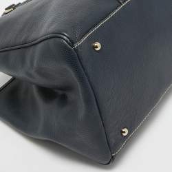 Pre Owned Carolina Herrera Navy Blue Grained Leather Matteo Tote