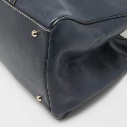 Pre Owned Carolina Herrera Navy Blue Grained Leather Matteo Tote