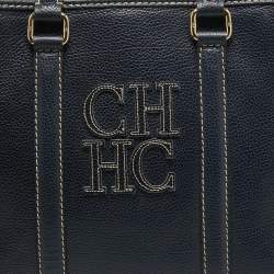 Pre Owned Carolina Herrera Navy Blue Grained Leather Matteo Tote