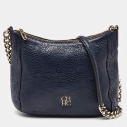 Carolina Herrera Navy Blue Leather Chain Shoulder Bag