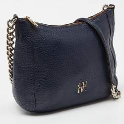 Carolina Herrera Navy Blue Leather Chain Shoulder Bag