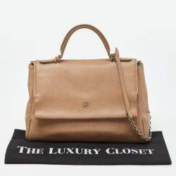 Carolina Herrera Beige Leather Minuetto Flap Top Handle Bag
