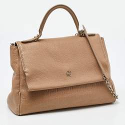 Carolina Herrera Beige Leather Minuetto Flap Top Handle Bag