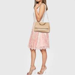 Carolina Herrera Beige Leather Minuetto Flap Top Handle Bag