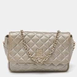 Carolina Herrera Grey Quilted Leather Chain Crossbody Bag
