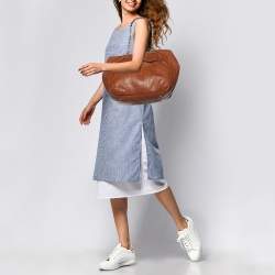 Carolina Herrera Brown Monogram Embossed Leather Audrey Shoulder Bag