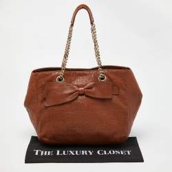 Carolina Herrera Brown Monogram Embossed Leather Audrey Shoulder Bag