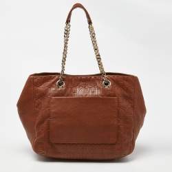 Carolina Herrera Brown Monogram Embossed Leather Audrey Shoulder Bag