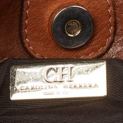 Carolina Herrera Brown Monogram Embossed Leather Audrey Shoulder Bag