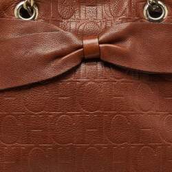 Carolina Herrera Brown Monogram Embossed Leather Audrey Shoulder Bag