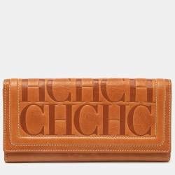Carolina Herrera Brown Monogram Embossed Leather Trifold Continental Wallet
