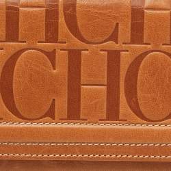 Carolina Herrera Brown Monogram Embossed Leather Trifold Continental Wallet