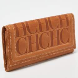 Carolina Herrera Brown Monogram Embossed Leather Trifold Continental Wallet