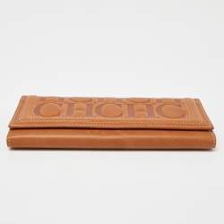 Carolina Herrera Brown Monogram Embossed Leather Trifold Continental Wallet