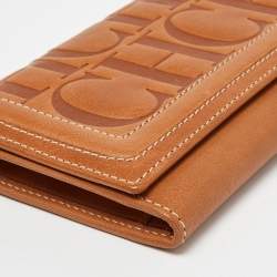 Carolina Herrera Brown Monogram Embossed Leather Trifold Continental Wallet