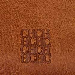 Carolina Herrera Brown Monogram Embossed Leather Trifold Continental Wallet