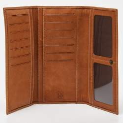 Carolina Herrera Brown Monogram Embossed Leather Trifold Continental Wallet