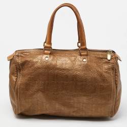 Carolina Herrera Bronze Monogram Leather Large Andy Boston Bag