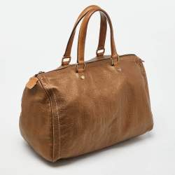 Carolina Herrera Bronze Monogram Leather Large Andy Boston Bag