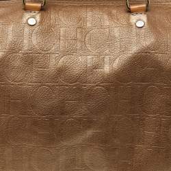 Carolina Herrera Bronze Monogram Leather Large Andy Boston Bag