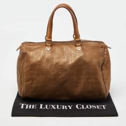 Carolina Herrera Bronze Monogram Leather Large Andy Boston Bag