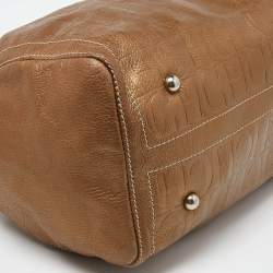 Carolina Herrera Bronze Monogram Leather Large Andy Boston Bag