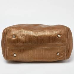 Carolina Herrera Bronze Monogram Leather Large Andy Boston Bag