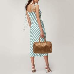 Carolina Herrera Bronze Monogram Leather Large Andy Boston Bag