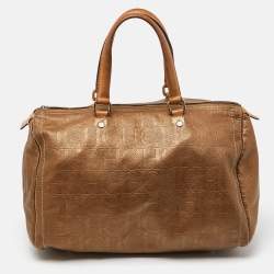 Carolina Herrera Bronze Monogram Leather Large Andy Boston Bag
