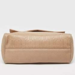 Carolina Herrera Beige Leather Minuetto Flap Top Handle Bag