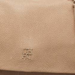 Carolina Herrera Beige Leather Minuetto Flap Top Handle Bag