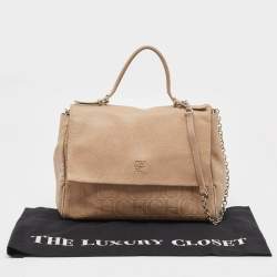 Carolina Herrera Beige Leather Minuetto Flap Top Handle Bag